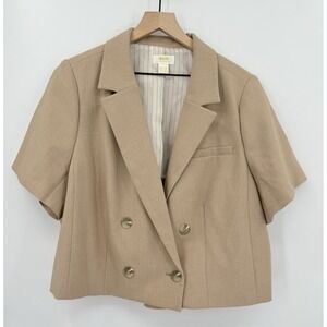 Maeve Anthropologie Blazer Womens 22W Beige Jacket Career Short Sleeve Crop